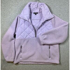 J.CREW Quilted Fleece Sherpa Jacket Purple Half Zip Pullover Women's Size Small